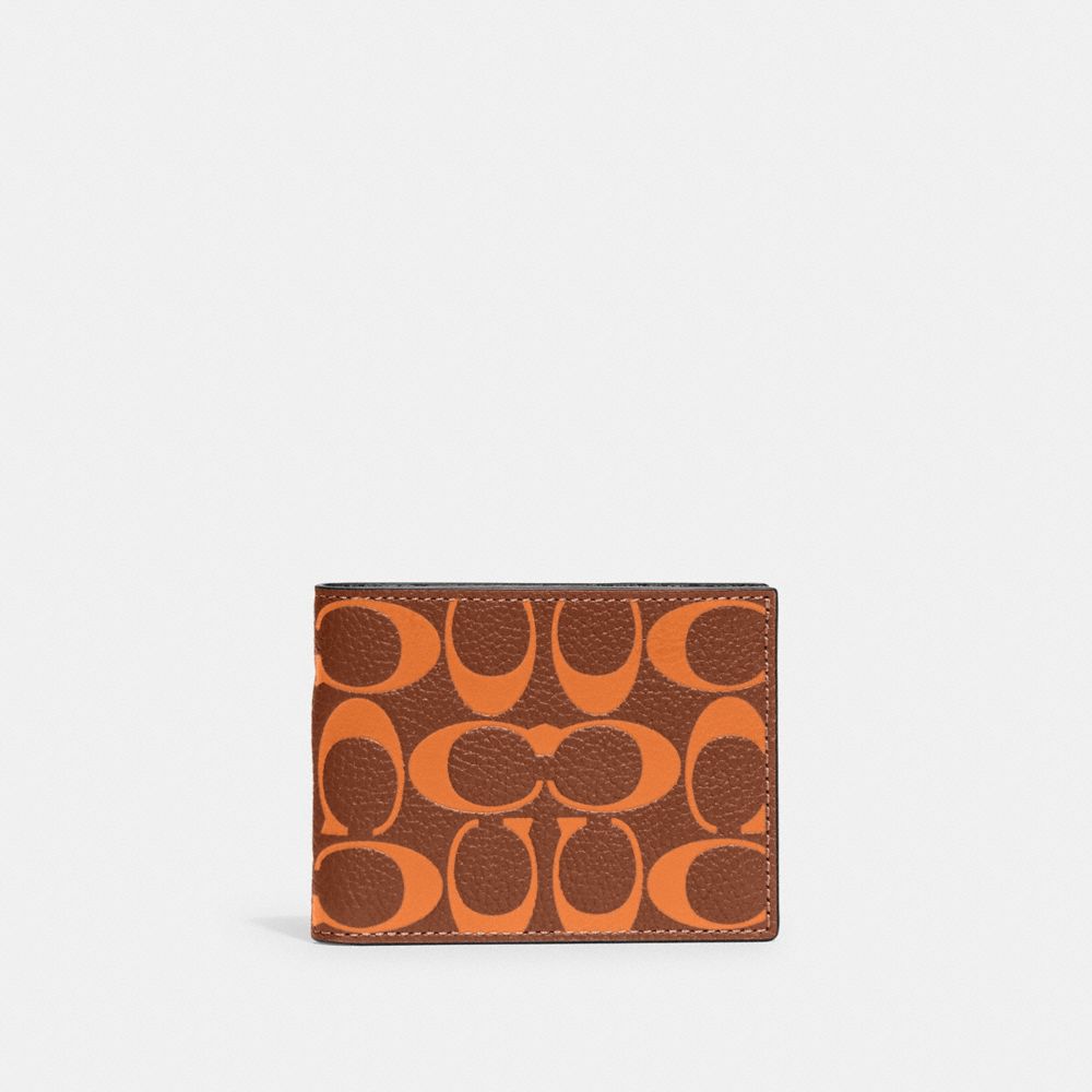 COACH CA550 Slim Billfold Wallet In Signature Leather SADDLE/PAPAYA