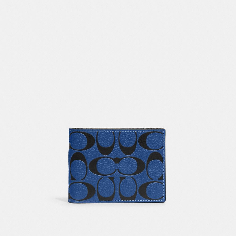 CA550 - Slim Billfold Wallet In Signature Leather Blue Fin/Black