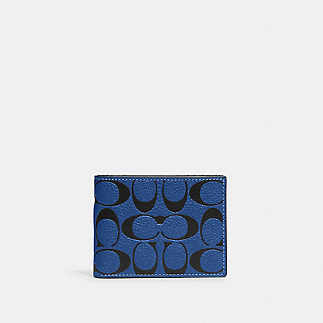 COACH CA550 Slim Billfold Wallet In Signature Leather Blue Fin/Black