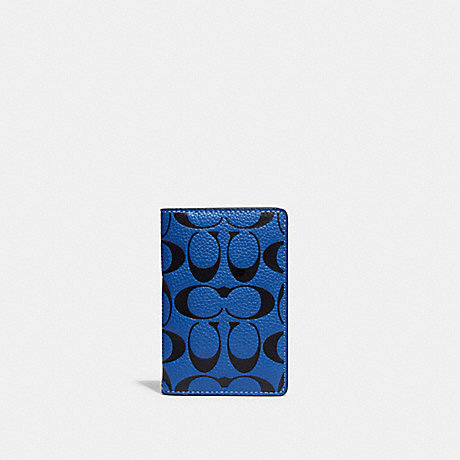 COACH CA551 Card Wallet In Signature Leather Blue-Fin/Black