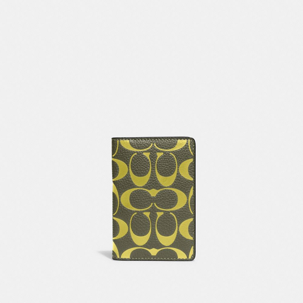 Card Wallet In Signature Leather - CA551 - Army Green/Key Lime