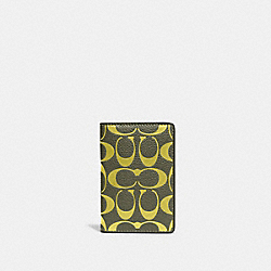 Card Wallet In Signature Leather - CA551 - Army Green/Key Lime