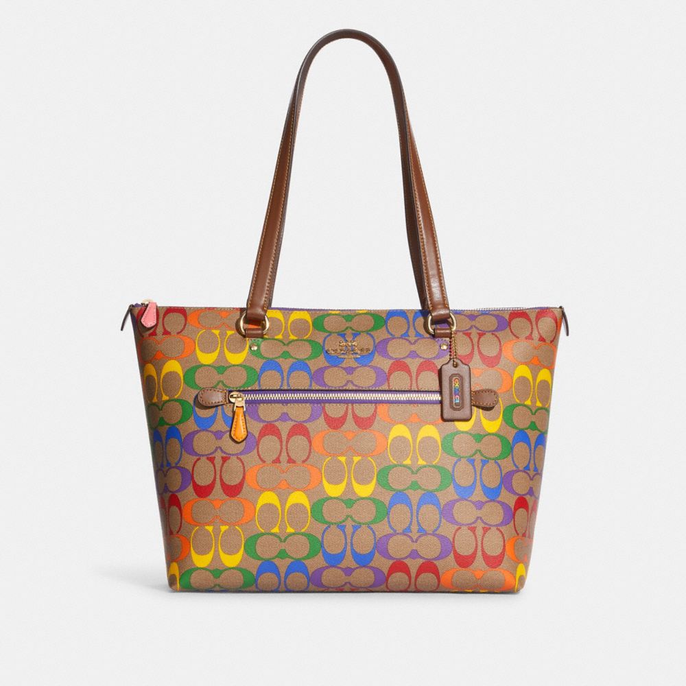 COACH CA555 - Gallery Tote In Rainbow Signature Canvas GOLD/KHAKI MULTI