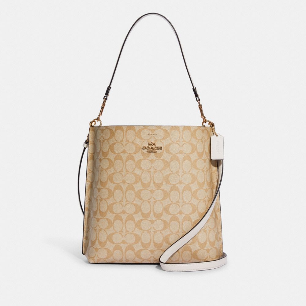 Mollie Bucket Bag In Signature Canvas - CA561 - GOLD/LIGHT KHAKI CHALK