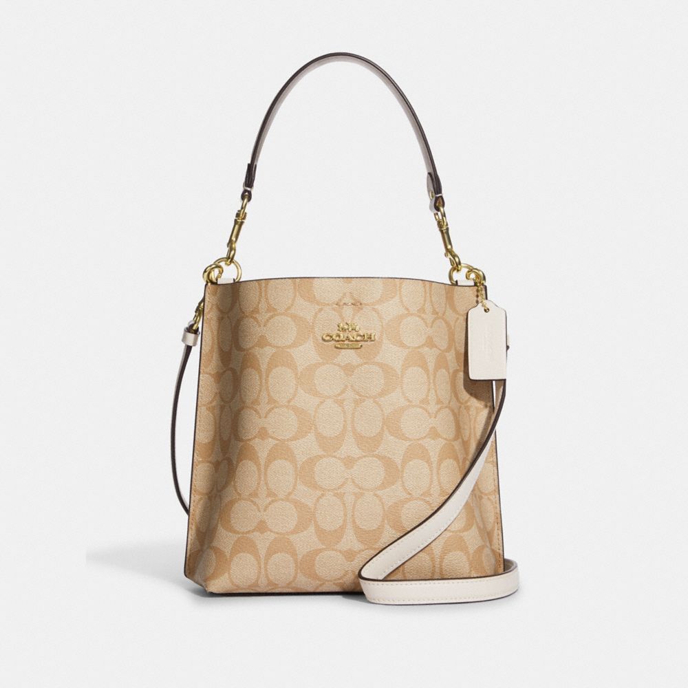 Mollie Bucket Bag 22 In Signature Canvas - GOLD/LIGHT KHAKI CHALK - COACH CA582