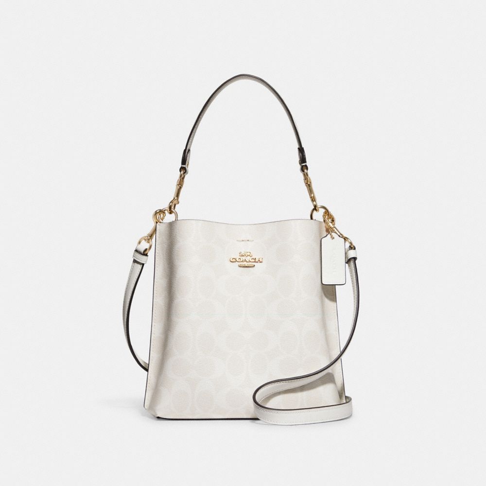 COACH CA582 Mollie Bucket Bag 22 In Signature Canvas Gold/Chalk/Glacierwhite