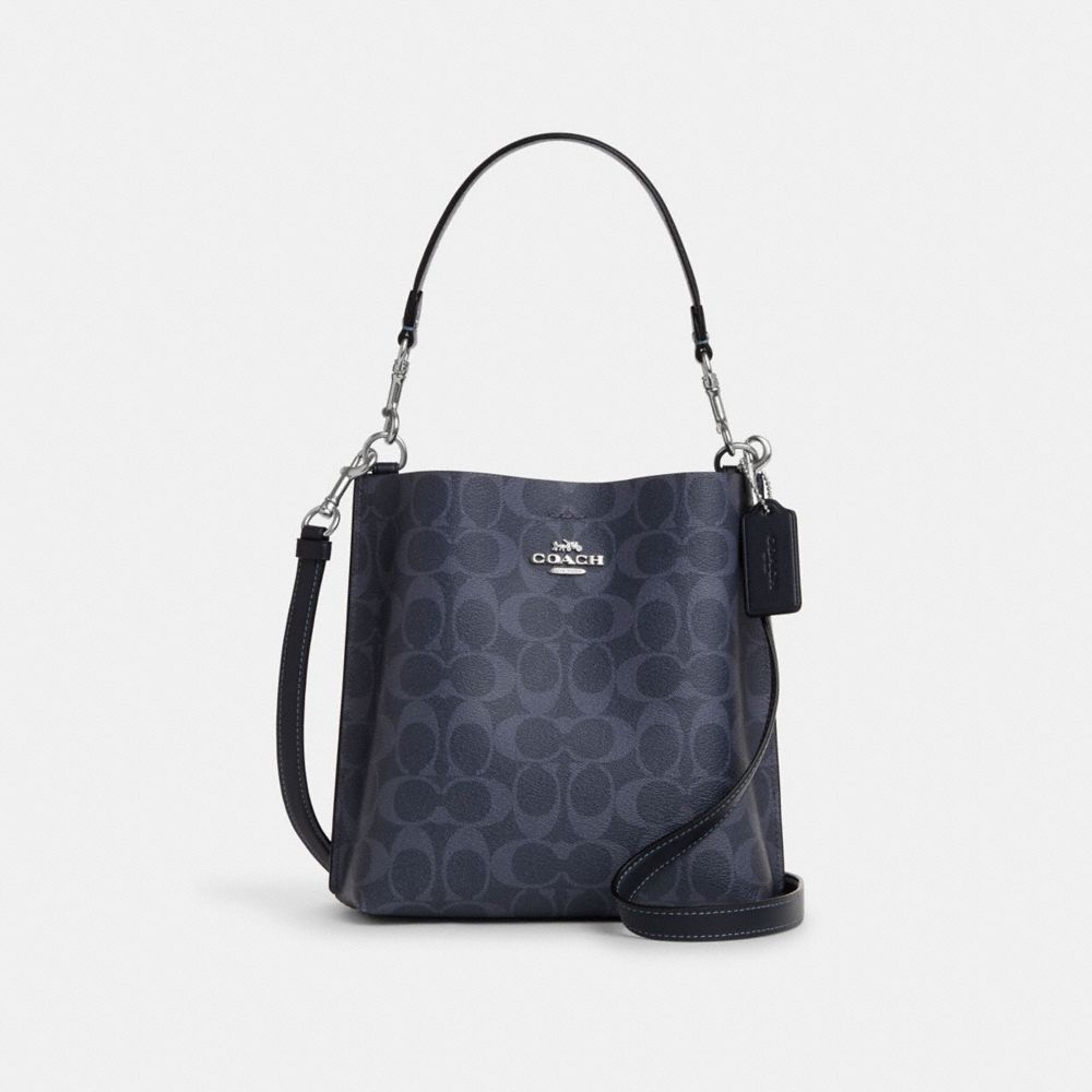 COACH CA582 Mollie Bucket Bag 22 In Signature Canvas Silver/Denim/Midnight Navy