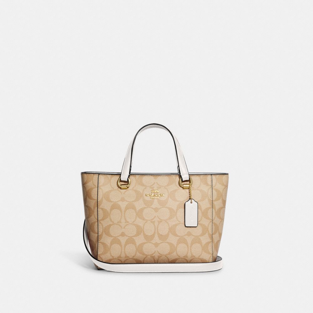 Alice Satchel In Signature Canvas - CA613 - Gold/Light Khaki Chalk