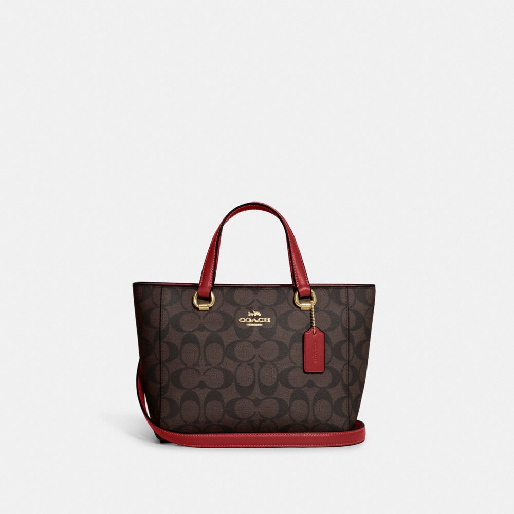 COACH CA613 Alice Satchel In Signature Canvas Gold/Brown 1941 Red