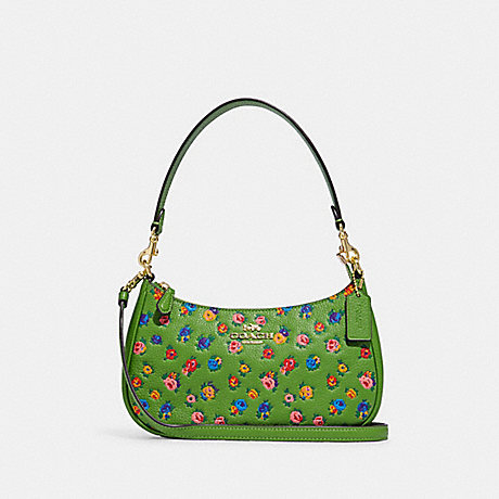 COACH Teri Shoulder Bag With Mini Vintage Rose Print - IM/NEON GREEN MULTI - CA616