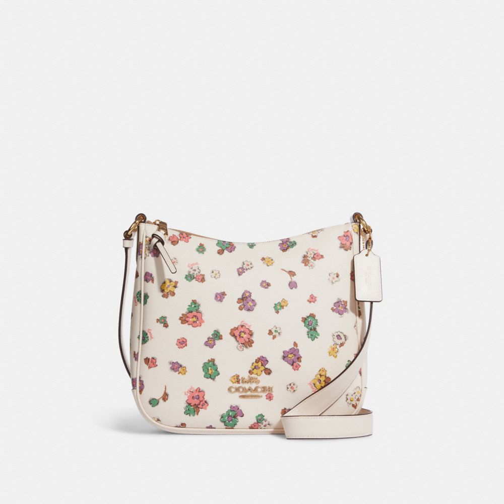 COACH CA617 Ellie File Bag With Spaced Floral Field Print GOLD/CHALK MULTI