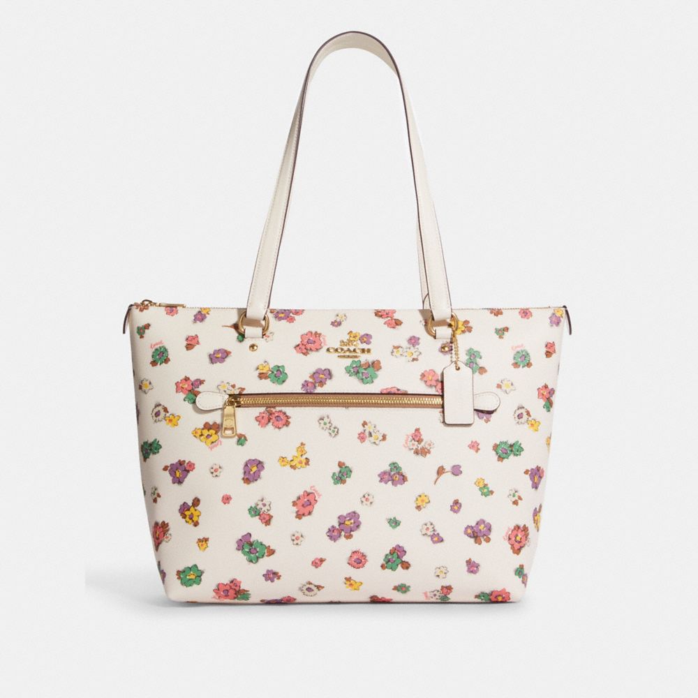 COACH CA618 Gallery Tote With Spaced Floral Field Print Gold/Chalk Multi