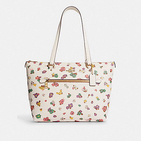 COACH CA618 Gallery Tote With Spaced Floral Field Print Gold/Chalk-Multi