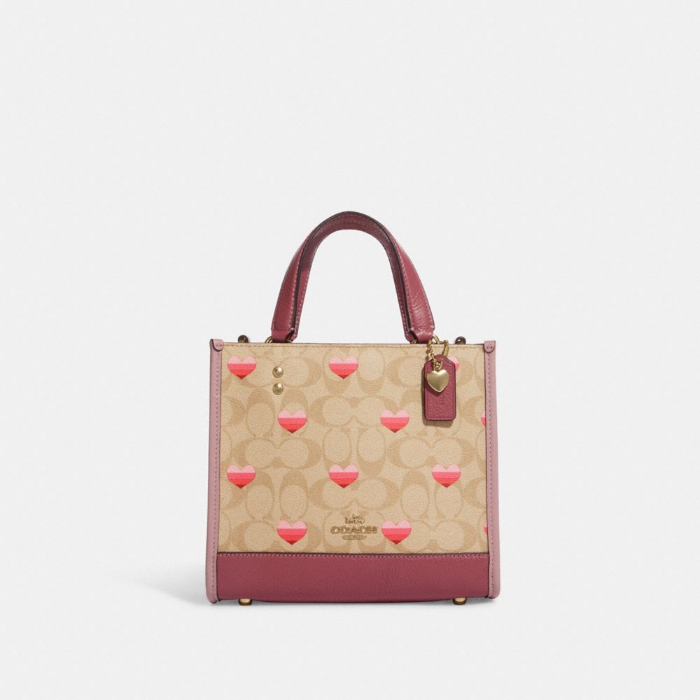 DEMPSEY TOTE 22 IN SIGNATURE CANVAS WITH STRIPE HEART PRINT