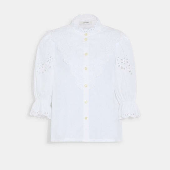 CA673 - Broderie Anglaise Bib Shirt In Organic Cotton OFF WHITE