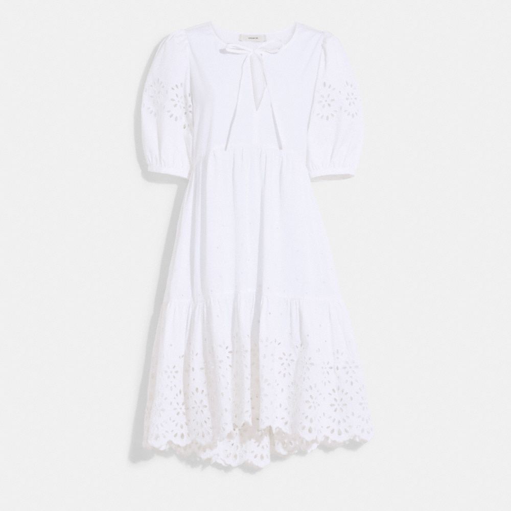 CA677 - Broderie Anglaise Puff Sleeve Dress In Organic Cotton YELLOW