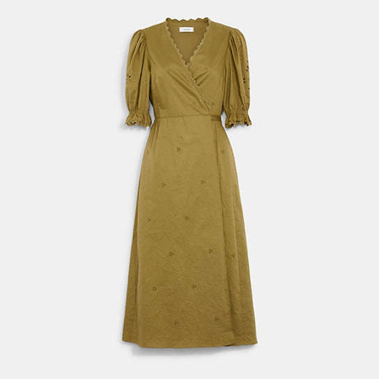 CA678 - Broderie Anglaise Wrap Dress In Organic Cotton DARK OLIVE
