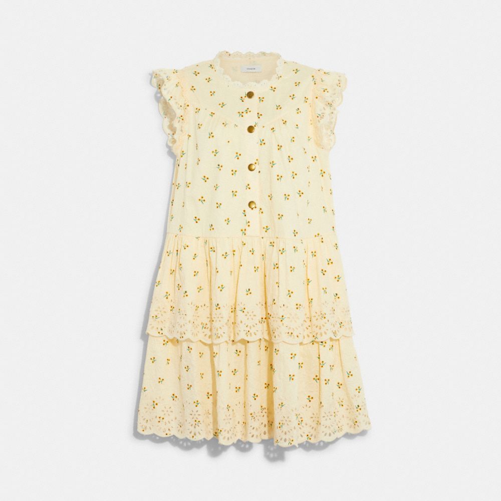 COACH CA679 Broderie Anglaise Dress In Organic Cotton Cream/Yellow