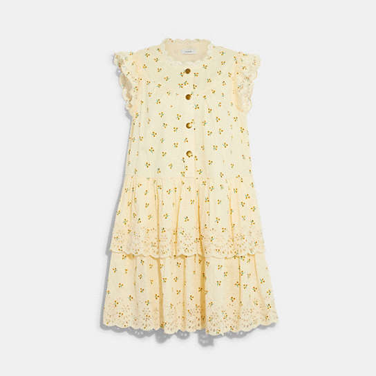 CA679 - Broderie Anglaise Dress In Organic Cotton Cream/Yellow