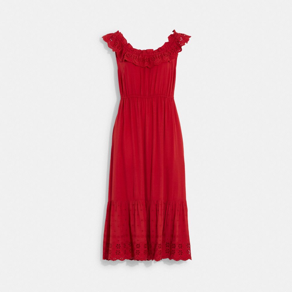 COACH CA680 Sleeveless Ruffle Dress True Red