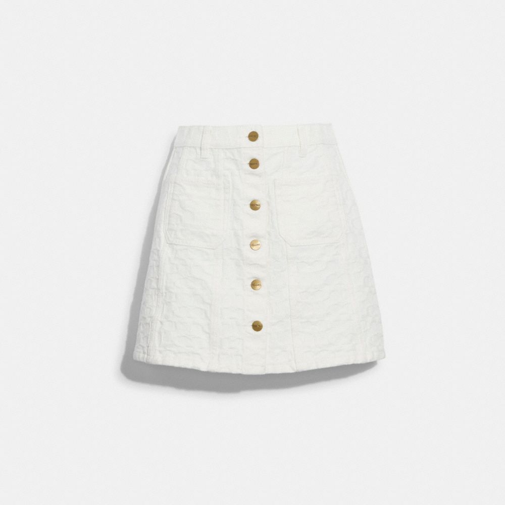 COACH CA687 Signature Denim Skirt Bleach White