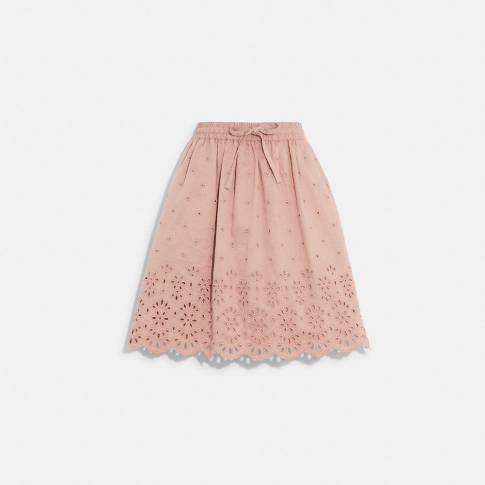 COACH CA688 Broderie Anglaise Mini Skirt In Organic Cotton Faded Pink