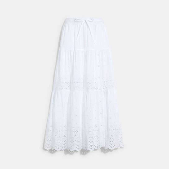 CA689 - Broderie Anglaise Long Skirt In Organic Cotton White