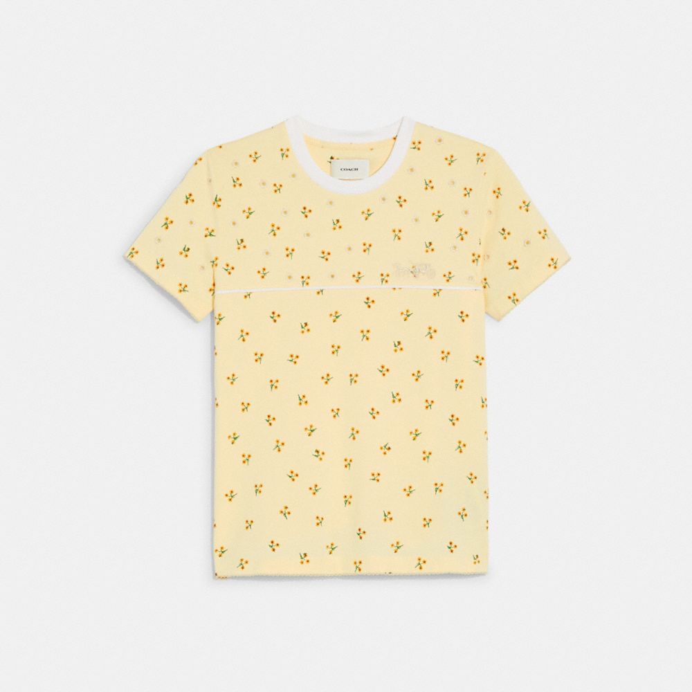 COACH CA710 Ditsy Floral T Shirt In Organic Cotton Cream/Yellow