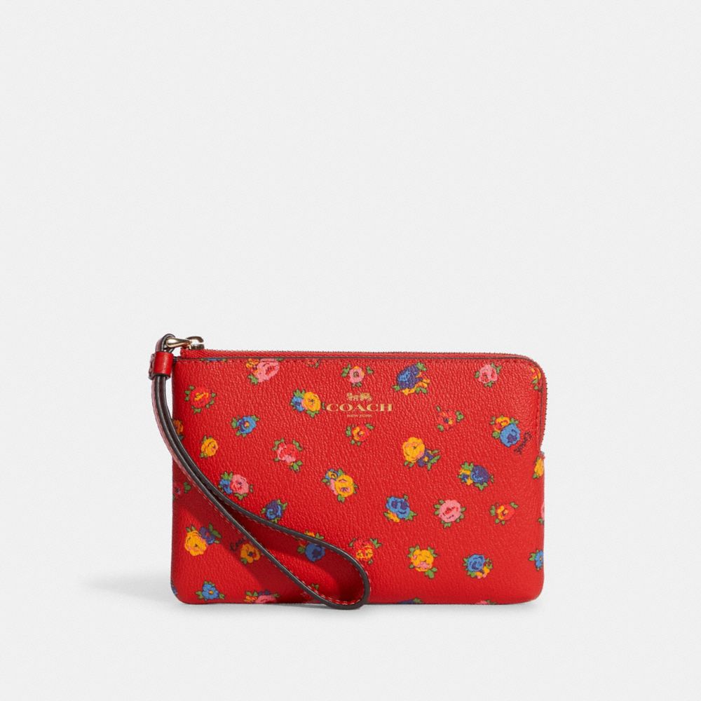 Corner Zip Wristlet With Mini Vintage Rose Print - CA716 - IM/MIAMI RED MULTI