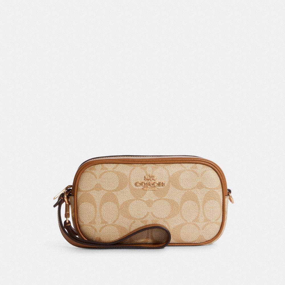 Jamie Wristlet In Signature Canvas - CA718 - GOLD/LT KHAKI/LT SADDLE