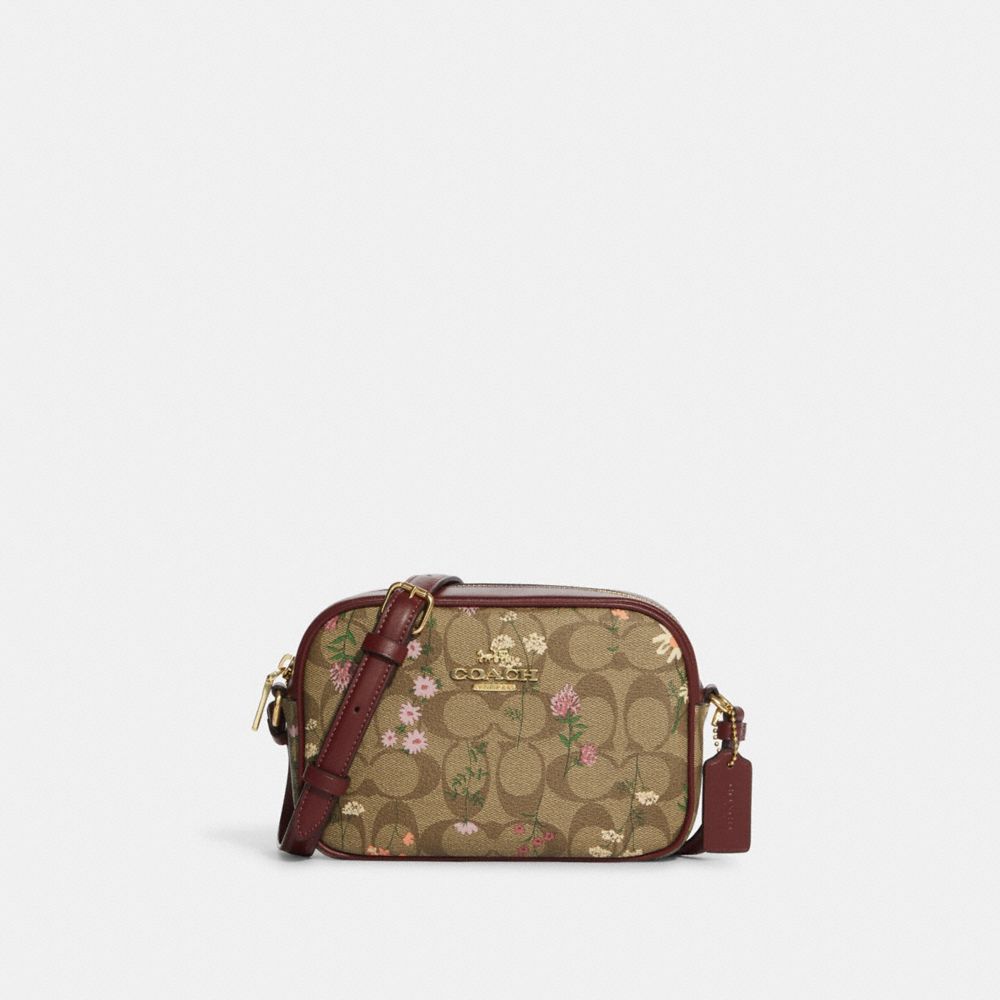 Mini Jamie Camera Bag In Signature Canvas With Wildflower Print - CA719 - GOLD/KHAKI MULTI