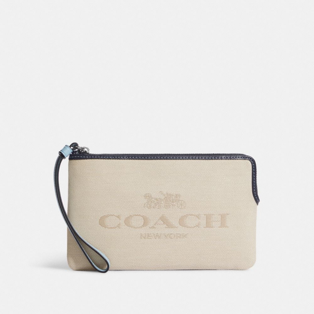 COACH CA734 Large Corner Zip Wristlet In Colorblock SILVER/NATURAL MULTI