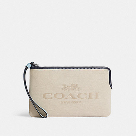 COACH CA734 Large Corner Zip Wristlet In Colorblock Silver/Natural Multi