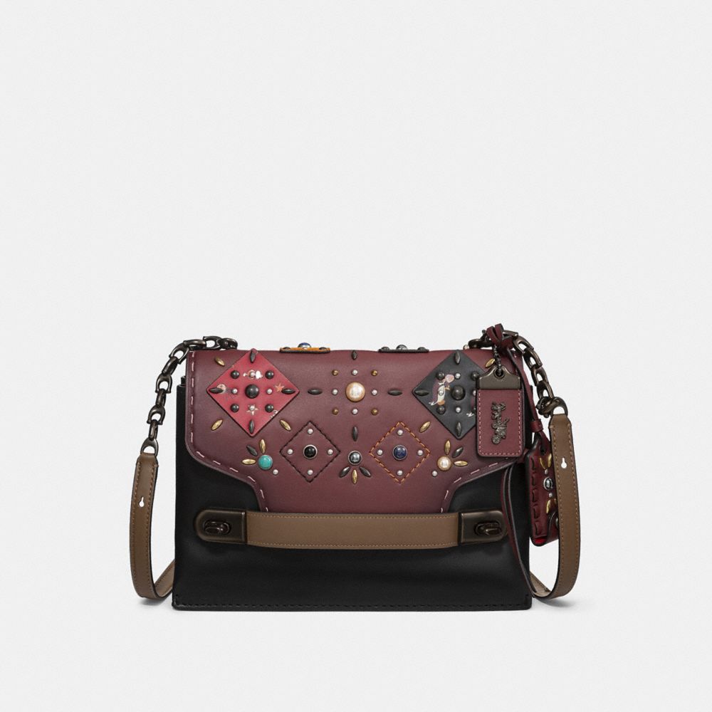 CA774 - Restored Coach Swagger Chain Crossbody With Patchwork Prairie Rivets Pewter/Bordeaux Multi