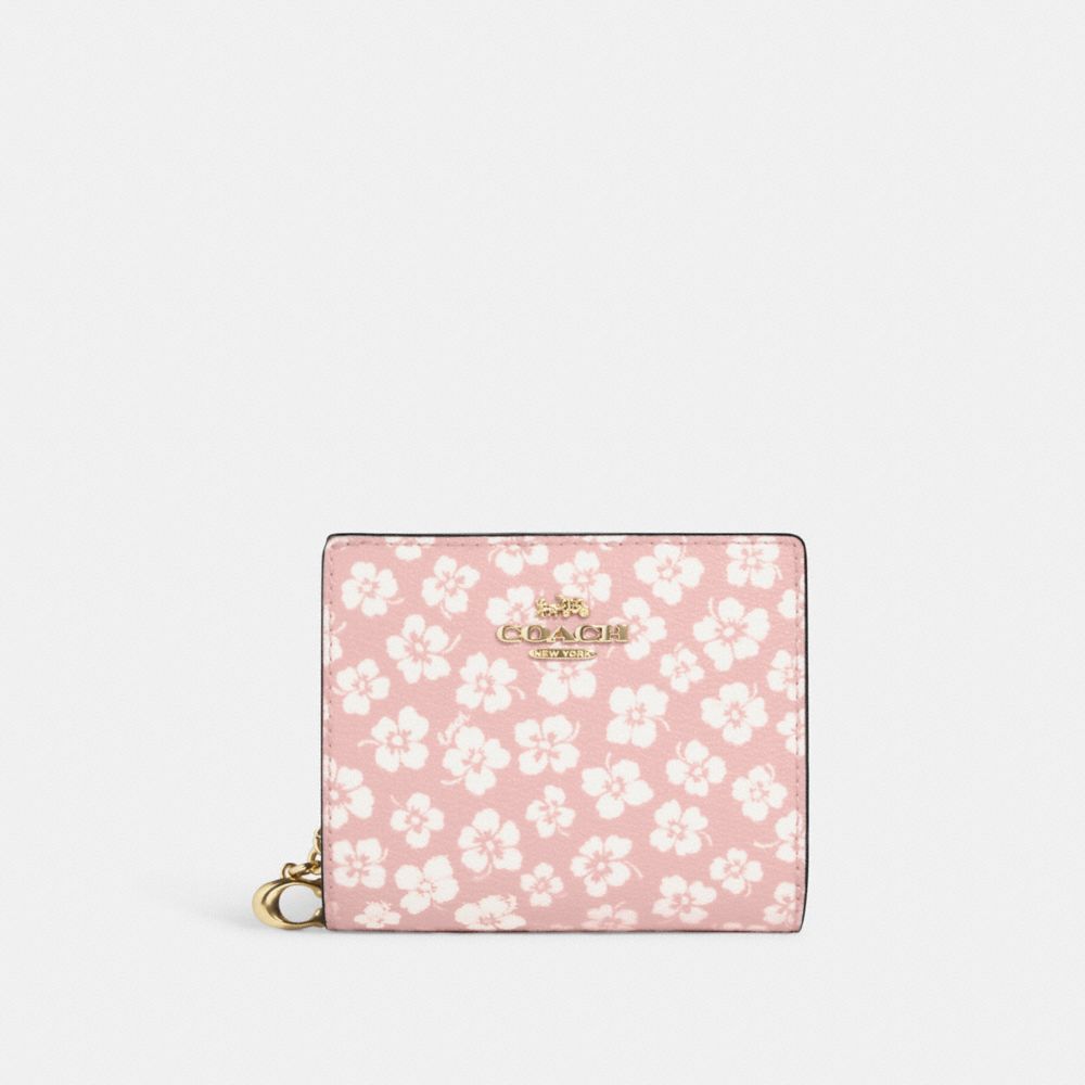 COACH CA782 Snap Wallet With Graphic Ditsy Floral Print GOLD/PINK MULTI
