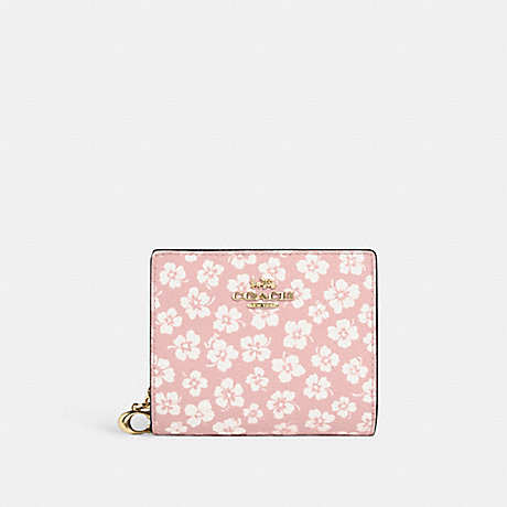 COACH CA782 Snap Wallet With Graphic Ditsy Floral Print Gold/Pink Multi