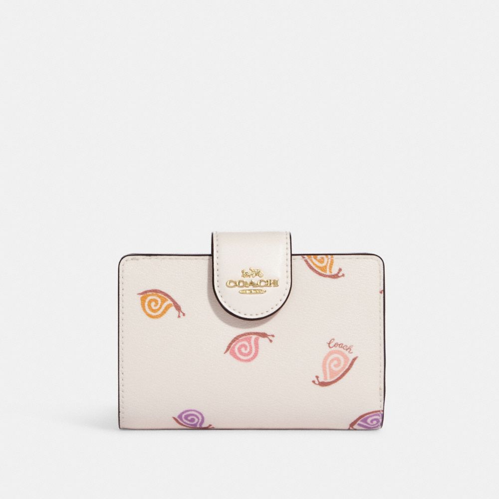 Medium Corner Zip Wallet With Snail Print - CA789 - Gold/Chalk Multi