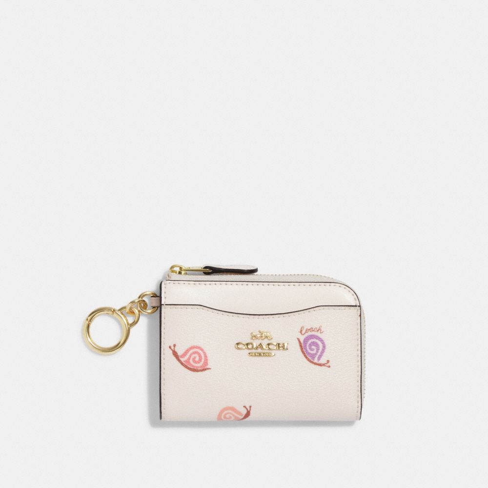 L Zip Card Case With Snail Print - CA791 - Gold/Chalk Multi