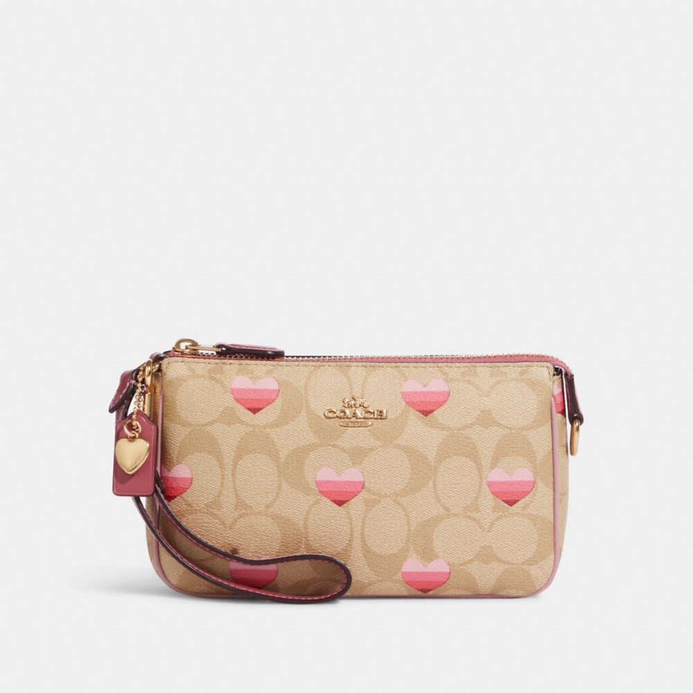 COACH CA796 Nolita 19 In Signature Canvas With Stripe Heart Print GOLD/LIGHT KHAKI MULTI