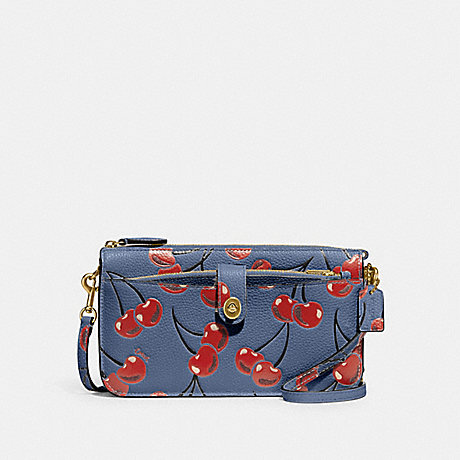 COACH CA799 Noa Pop Up Messenger With Cherry Print Brass/Washed-Chambray