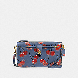 Noa Pop Up Messenger With Cherry Print - CA799 - Brass/Washed Chambray