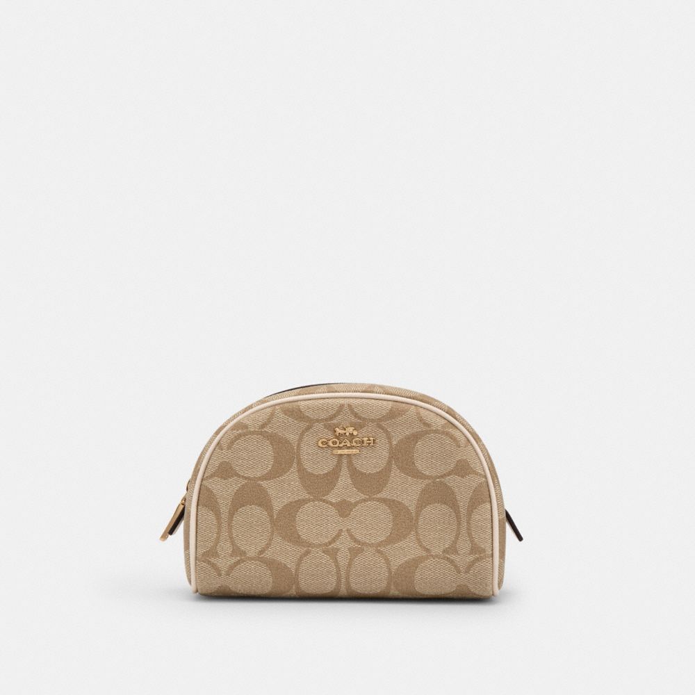 COACH Dome Cosmetic Case In Signature Canvas - GOLD/LIGHT KHAKI CHALK - CA825