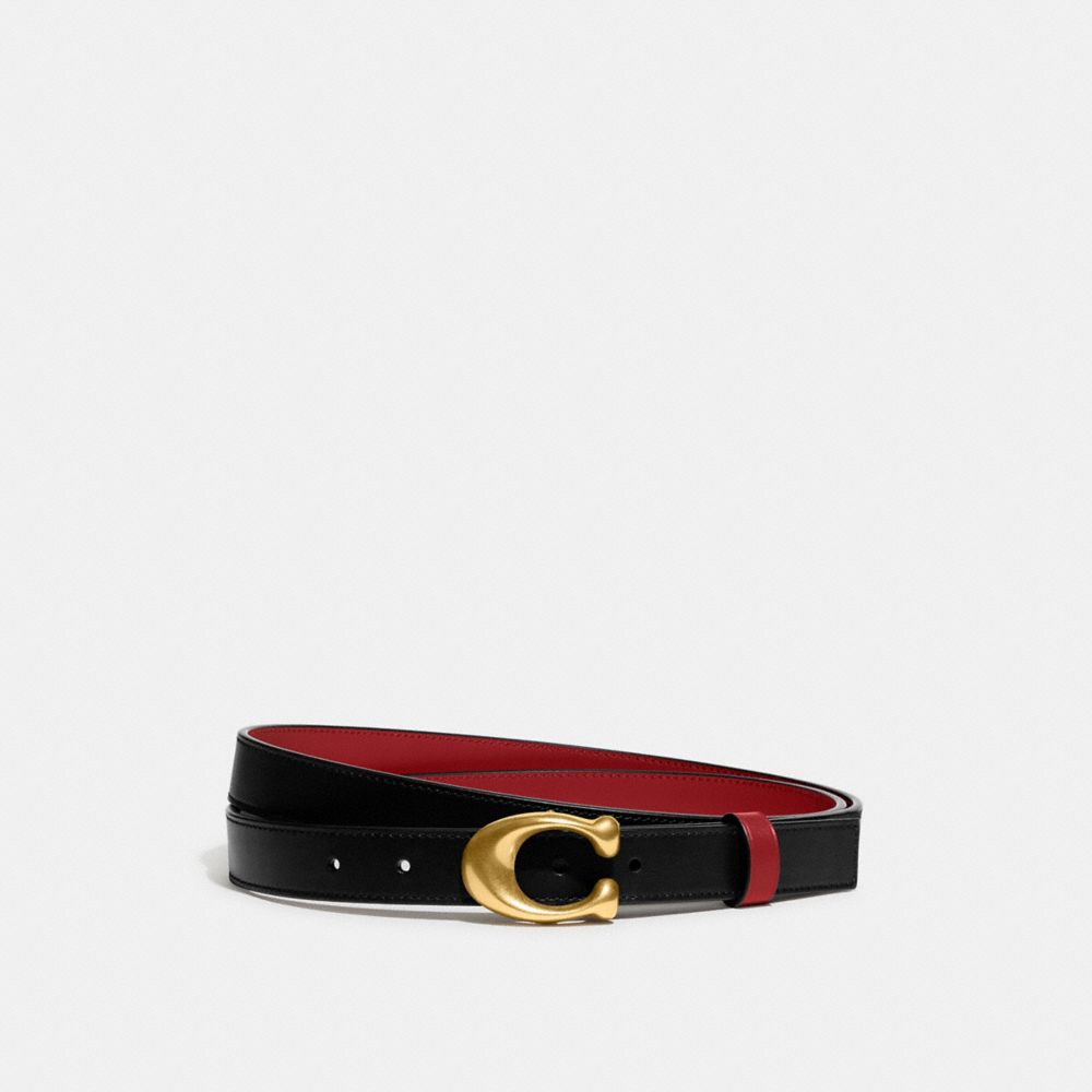 COACH CA849 Sculpted C Buckle Cut To Size Reversible Belt, 25 Mm Brass/Black 1941 Red