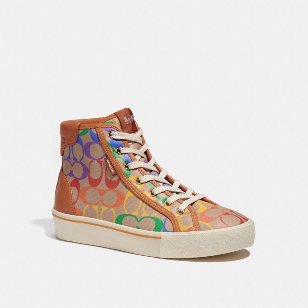 COACH CA855 Citysole High Top Platform Sneaker In Rainbow Signature Canvas Multi