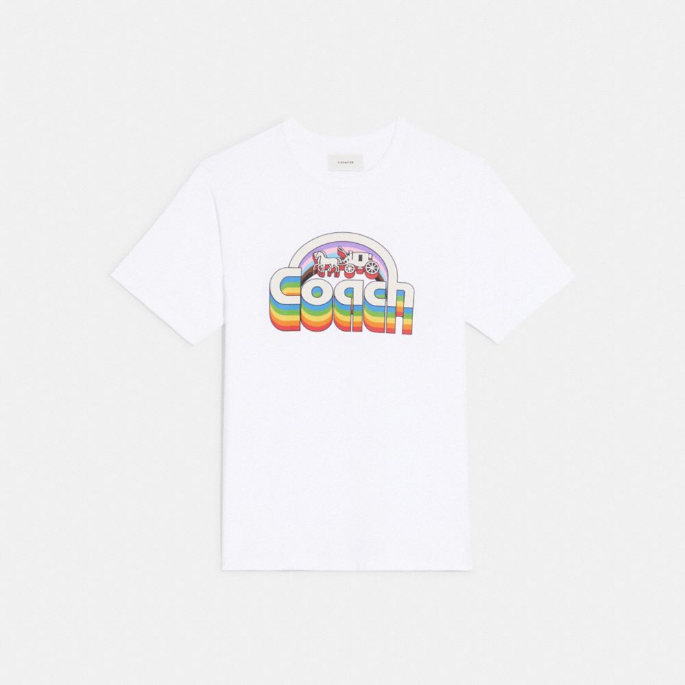 CA863 - Rainbow Horse And Carriage T Shirt In Organic Cotton White
