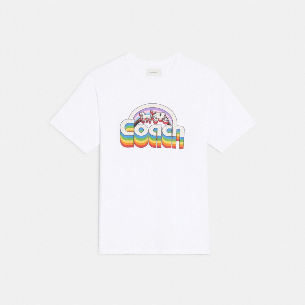 Rainbow Horse And Carriage T Shirt In Organic Cotton - CA863 - White