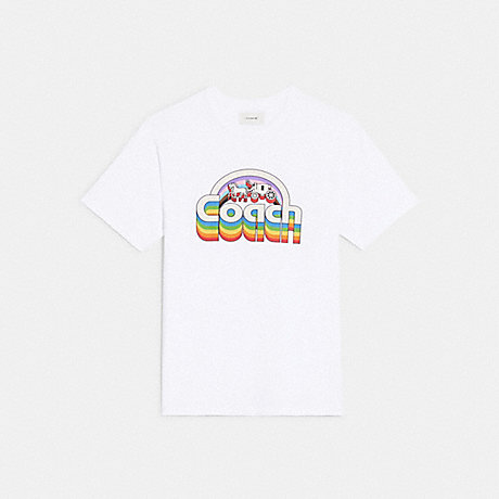 COACH CA863 Rainbow Horse And Carriage T Shirt In Organic Cotton White