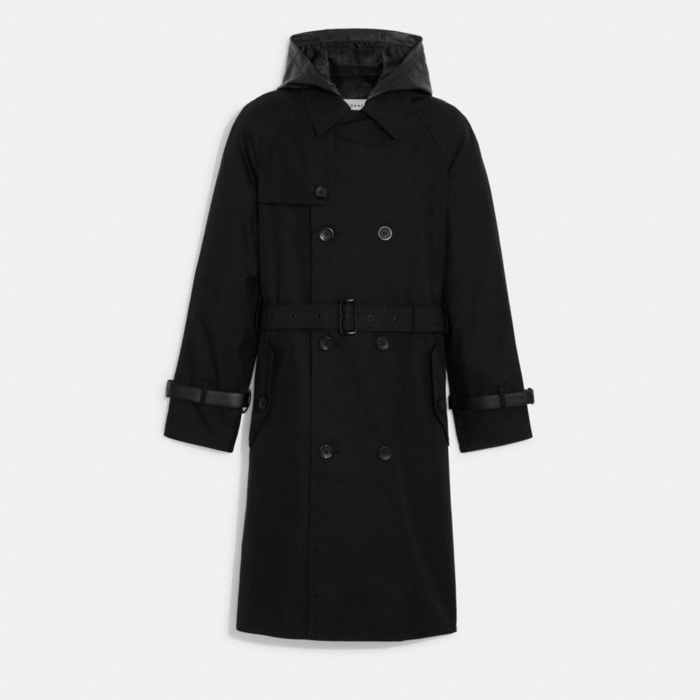 CA923 - Trench With Leather Hood In Organic Cotton And Recycled Polyester Black