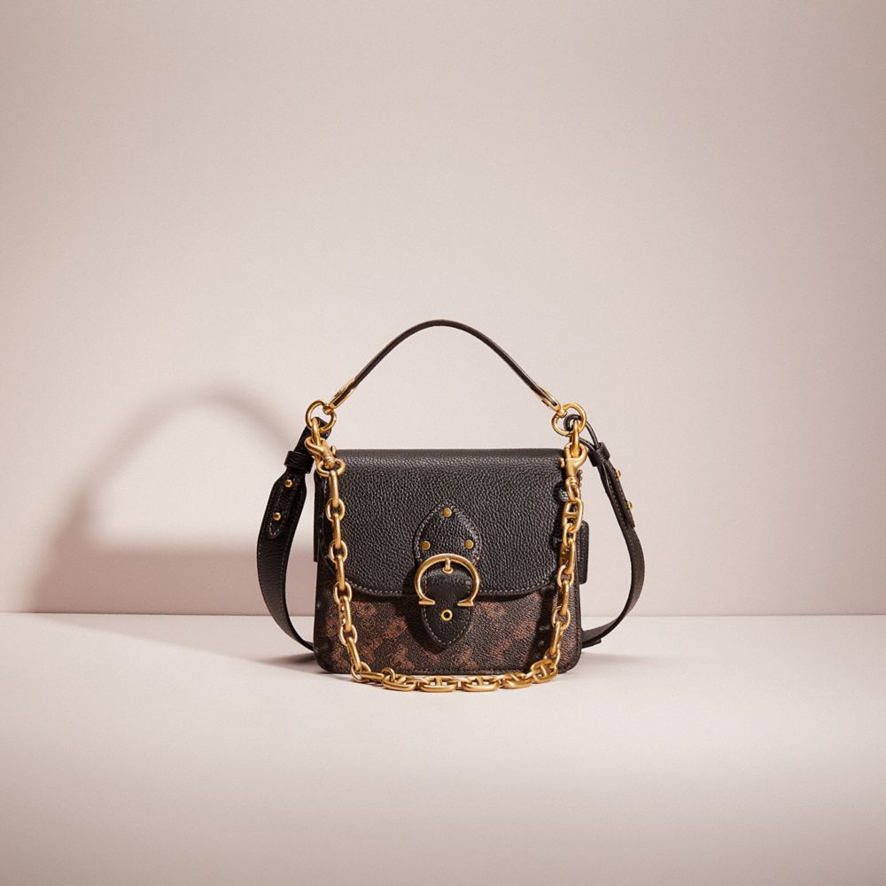 CA933 - Restored Beat Shoulder Bag 18 With Horse And Carriage Print Brass/Truffle Black