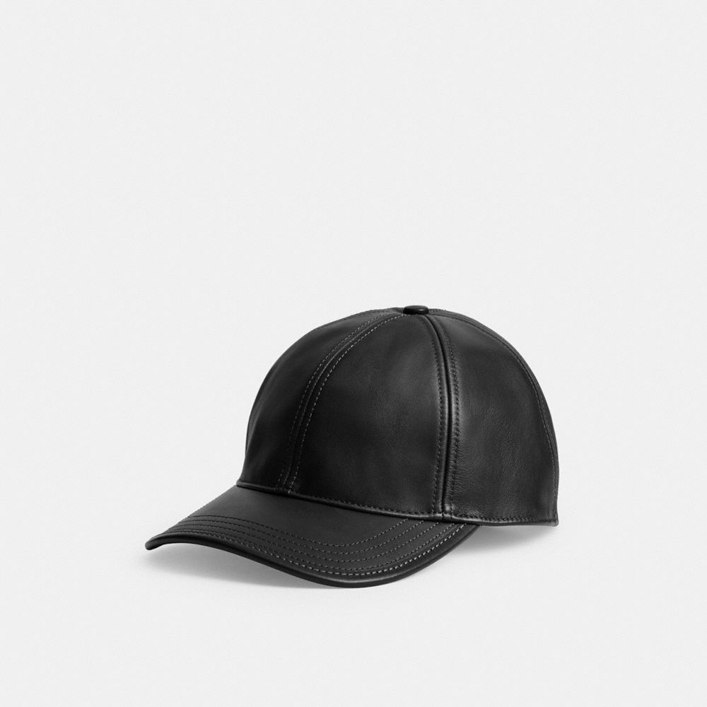 COACH&reg;,Leather Baseball Hat,Lambskin,Leather,Baseball Cap,Casual,Black,Front View
